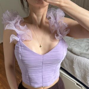Zara Purple Ruffle Sleeve Crop Top